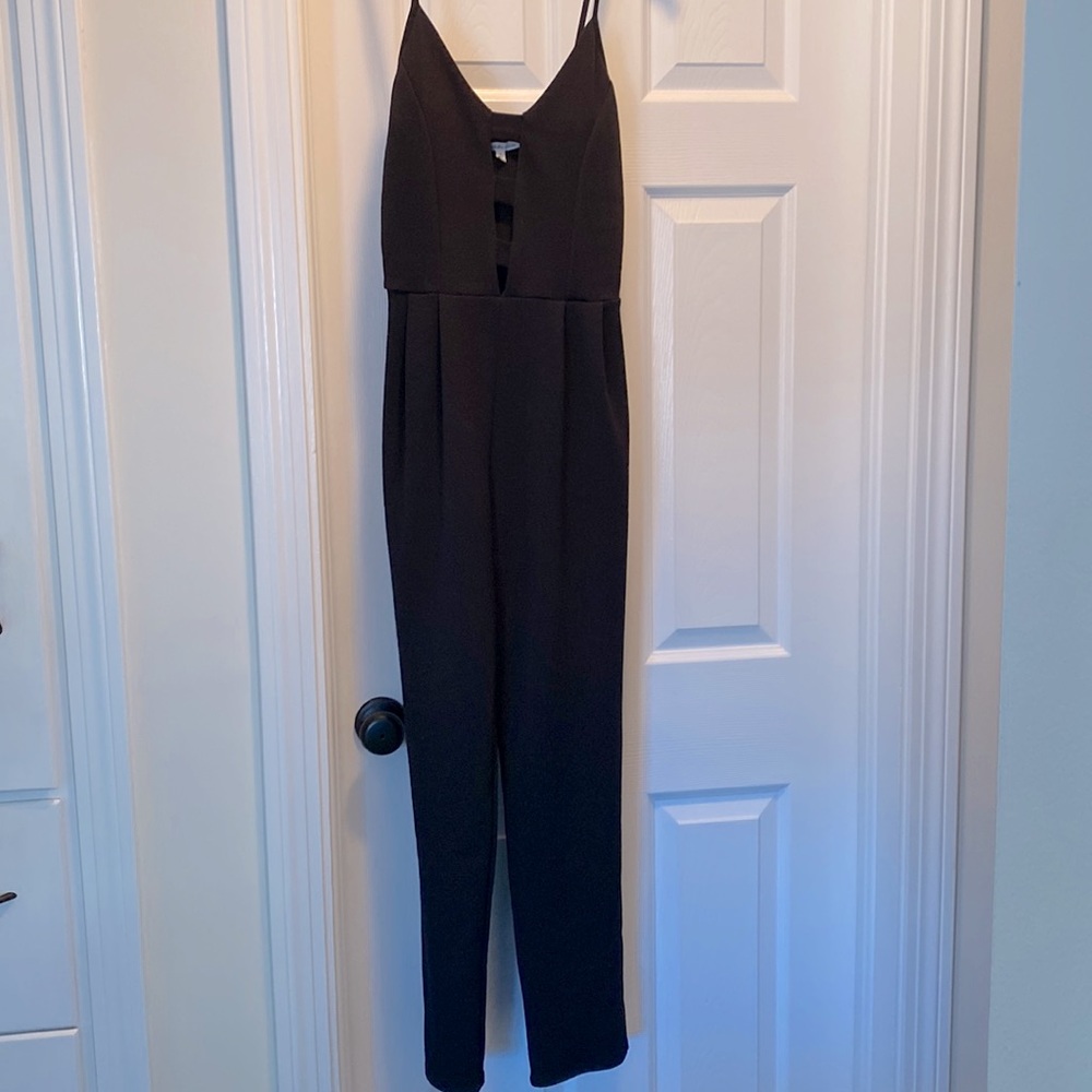 Spaghetti strap long black romper